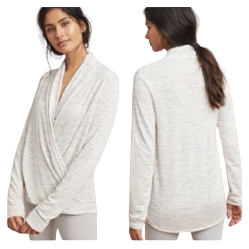 Akemi+Kin Anthropology White Gray spacedye Elsa Marled Wrap Draped Front Small